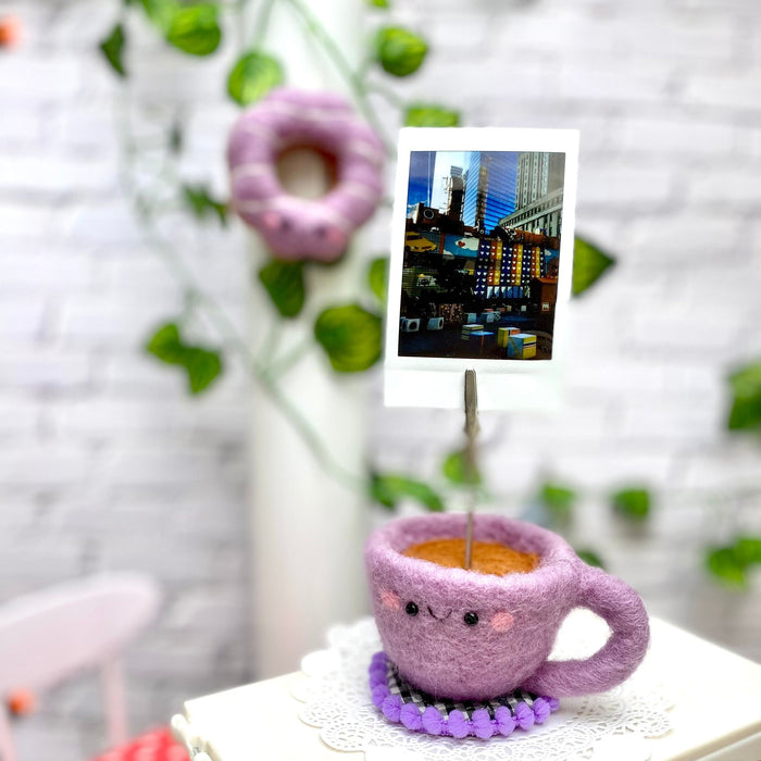 Donut Coffee Fridge Magnet & Photo Holder, Purple Set