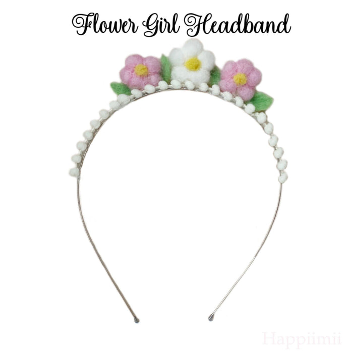Pink White Flower Girl Headband
