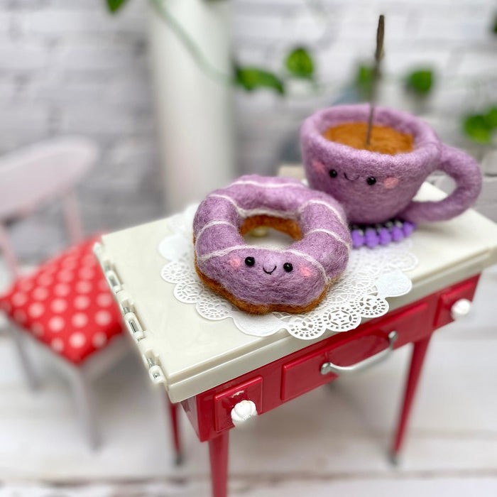 Donut Coffee Fridge Magnet & Photo Holder, Purple Set