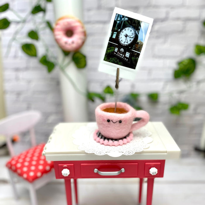 Donut Fridge Magnet & Coffee photo holder, Pink Set