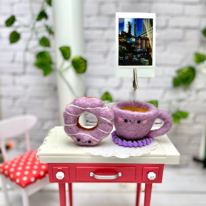 Donut Coffee Fridge Magnet & Photo Holder, Purple Set