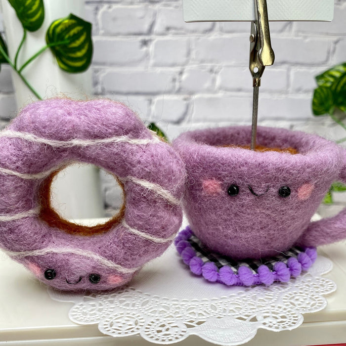 Donut Coffee Fridge Magnet & Photo Holder, Purple Set