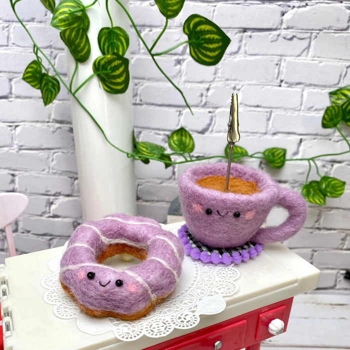 Donut Coffee Fridge Magnet & Photo Holder, Purple Set